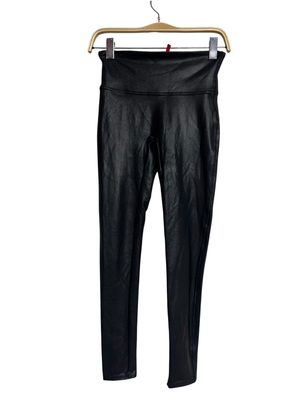 Spanx Shape High Waisted Faux Leather Black Leggings Going Out Minimalist Casual